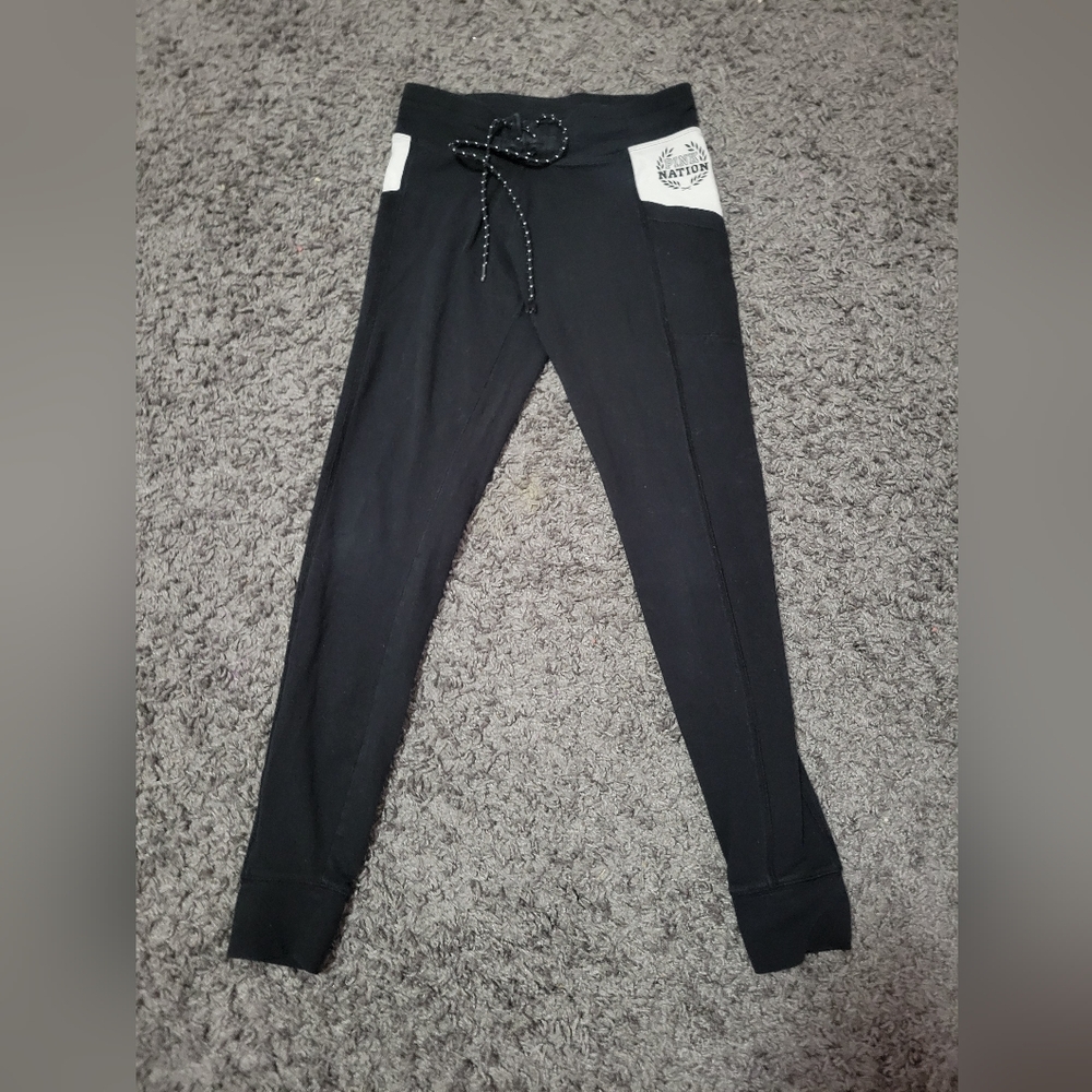 Pink Nation Victorias Secret Black Drawstring Pants Logo